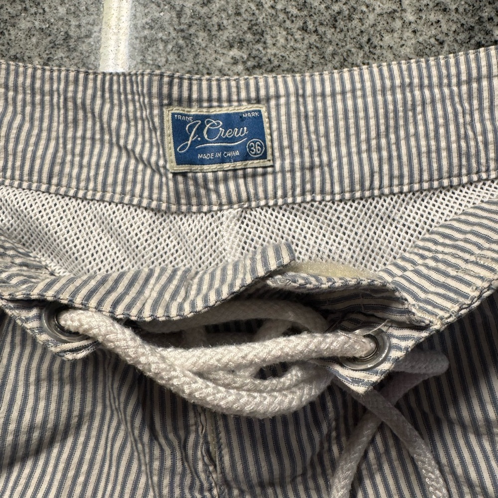 J. Crew Men's Pinstripe Swim Shorts - Gray and White